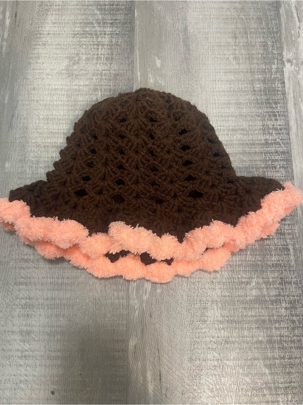 Pink and Brown Girls Crochet Bucket Hat